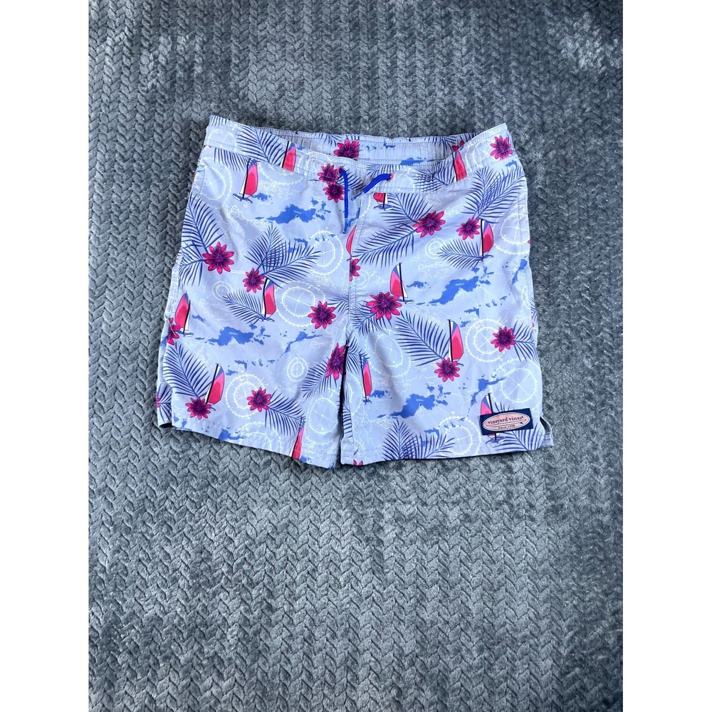 Vineyard Vines Board Shorts Boys M 12-14 Sailboat Floral Print Swim Wear Surfing